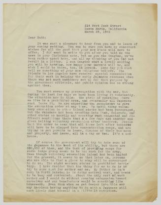 [ Letter to Ruth Leppman from Kiyoko Oda | March 28, 1942 ]