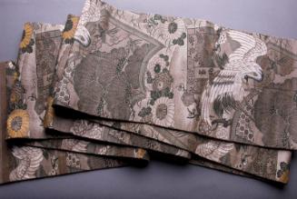 [Double-sided brocade obi with crane, pine, chrysanthemum and cherry blossom design]