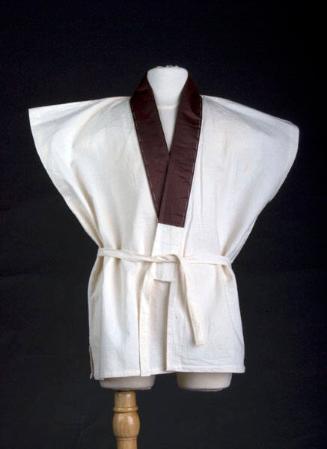 [White rice bag vest juban (undershirt) with brown sateen collar, Ewa, Hawaii]