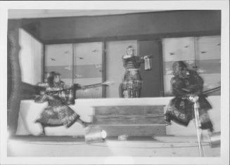 [Three warriors fighting in Kabuki play, Rohwer, Arkansas, October 21, 1944]