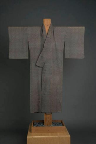 [Muted green kimono with kata komon (small stencil design) rectangle and triangle pattern]