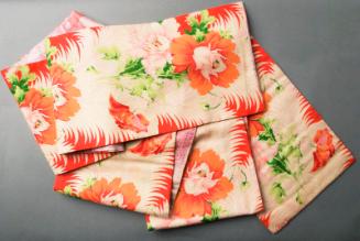 [Double-sided obi with peony design and embroidered lavender flowers on pink and coral brocade design, Ewa, Hawaii, 193-]