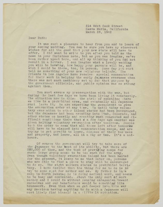 [ Letter to Ruth Leppman from Kiyoko Oda | March 28, 1942 ]