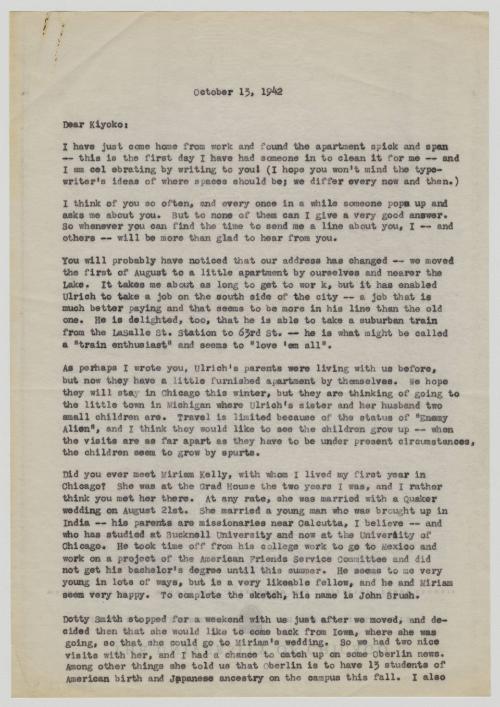 [ Letter to Kiyoko Oda from Ruth Leppman | October 13, 1942 ]