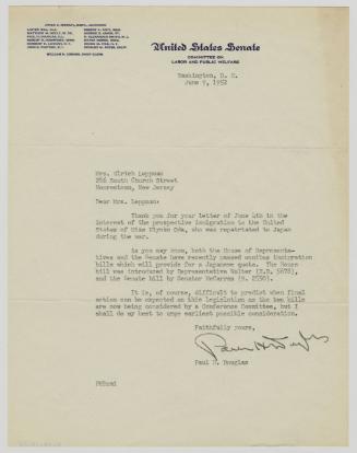 [ Letter to Ruth Leppman from Paul Douglas | June 9, 1952 ]