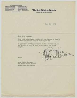 [ Letter to Ruth Leppman from Robert Hendrikson | June 10, 1952 ]