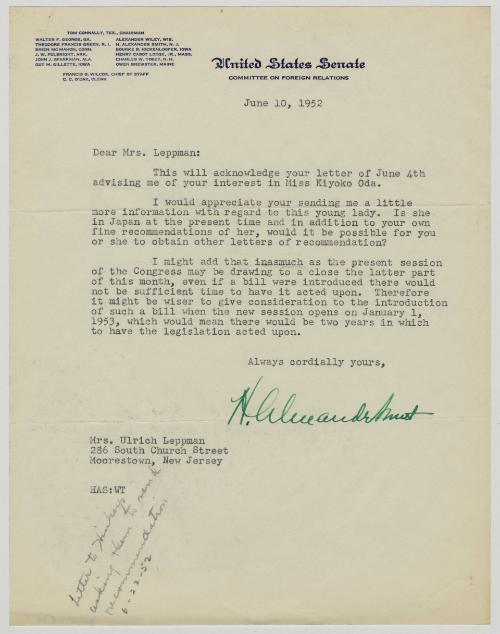 [ Letter to Ruth Leppman from H. Alexander Smith | June 10, 1952]