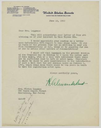 [ Letter to Ruth Leppman from H. Alexander Smith | June 10, 1952]