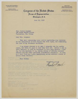 [ Letter to Ruth Leppman from Charles Howell | June 10, 1952 ]