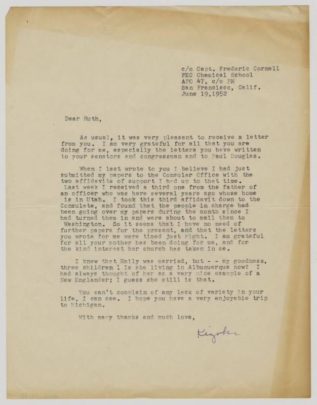 [ Letter to Ruth Leppman from Kiyoko Oda | June 19, 1952 ]