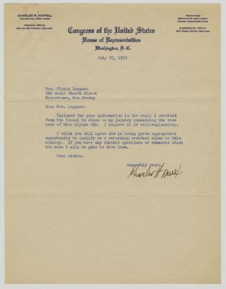 [ Letter to Ruth Leppman from Charles Howell | July 29, 1952 ]