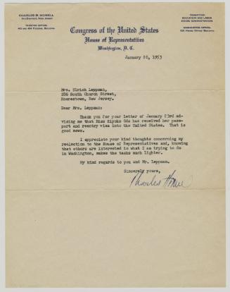 [ Letter to Ruth Leppman from Charles Howell | [1953] ]