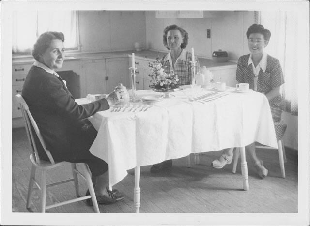 [Three women having tea, Rohwer, Arkansas, November 3, 1944]