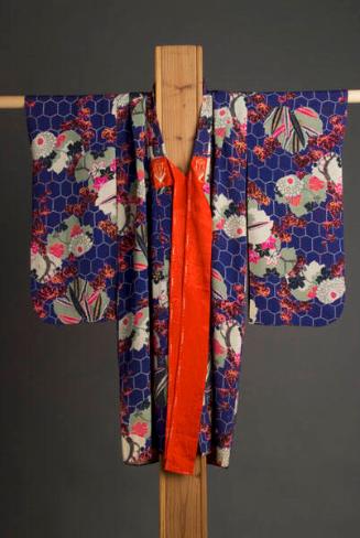 [Dark blue child's kimono with flowers and honeycomb pattern, Waipahu, Hawaii]