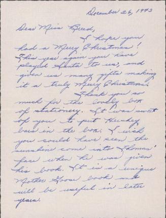 [Letter to Clara Breed from Margaret Ishino, Poston, Arizona, December 26, 1943]