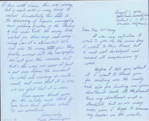 [Letter to Helen McNary from Fusa Tsumagari, Arcadia, California, August 9, 1942]