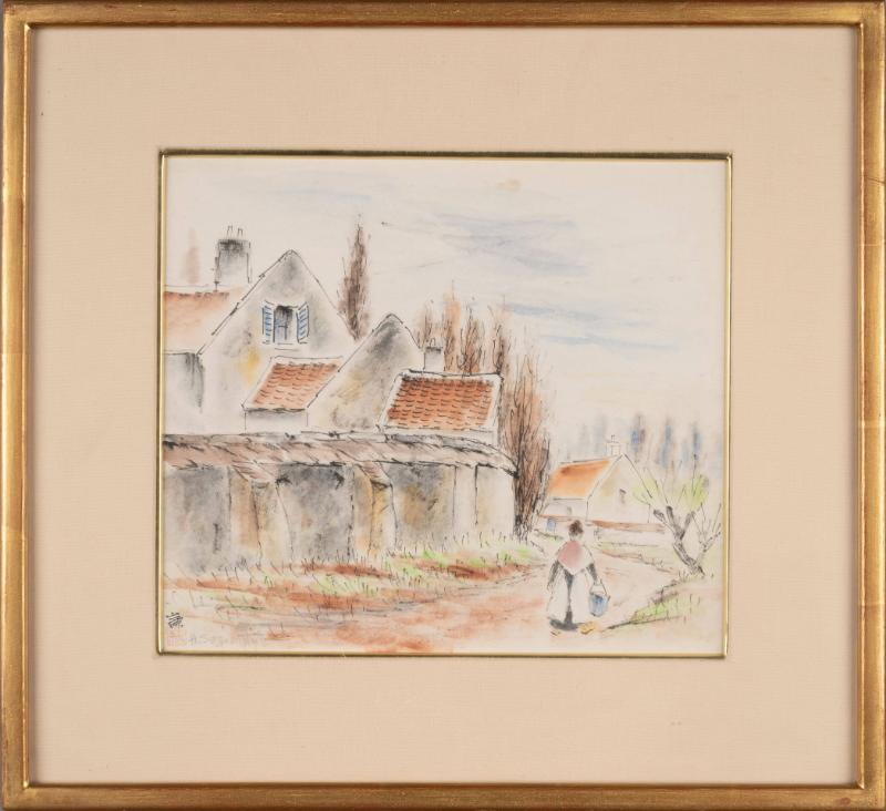 "French Village"; Woman in Village