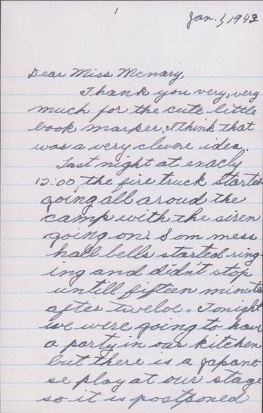 [Letter to Helen McNary from Katherine Tasaki, Poston, Arizona, January 1, 1943]