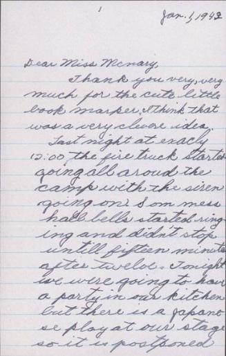 [Letter to Helen McNary from Katherine Tasaki, Poston, Arizona, January 1, 1943]