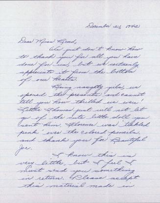 [Letter to Clara Breed from Margaret and Florence Ishino, Poston, Arizona, December 21, 1942]