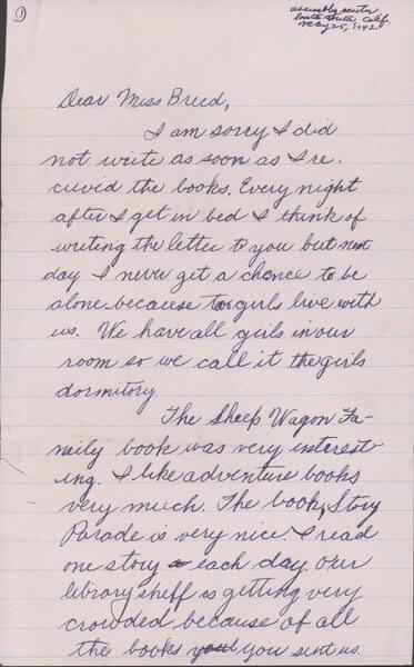[Letter to Clara Breed from Elizabeth Kikuchi, Arcadia, California, May 25, 1942]