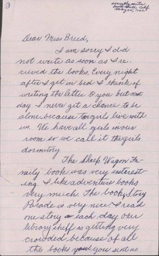 [Letter to Clara Breed from Elizabeth Kikuchi, Arcadia, California, May 25, 1942]