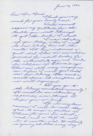 [Letter to Clara Breed from Margaret Ishino, Arcadia, California, June 16, 1942]