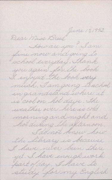 [Letter to Clara Breed from Mizue Himaka, Arcadia, California, June 17, 1942]