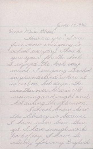 [Letter to Clara Breed from Mizue Himaka, Arcadia, California, June 17, 1942]