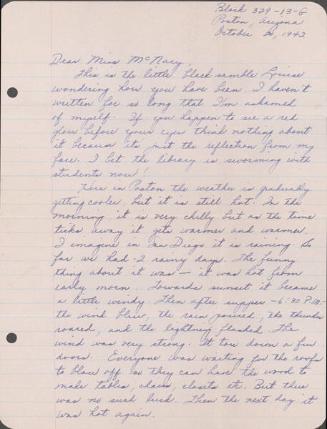 [Letter to Helen McNary from Louise Ogawa, Poston, Arizona, October 20, 1942]