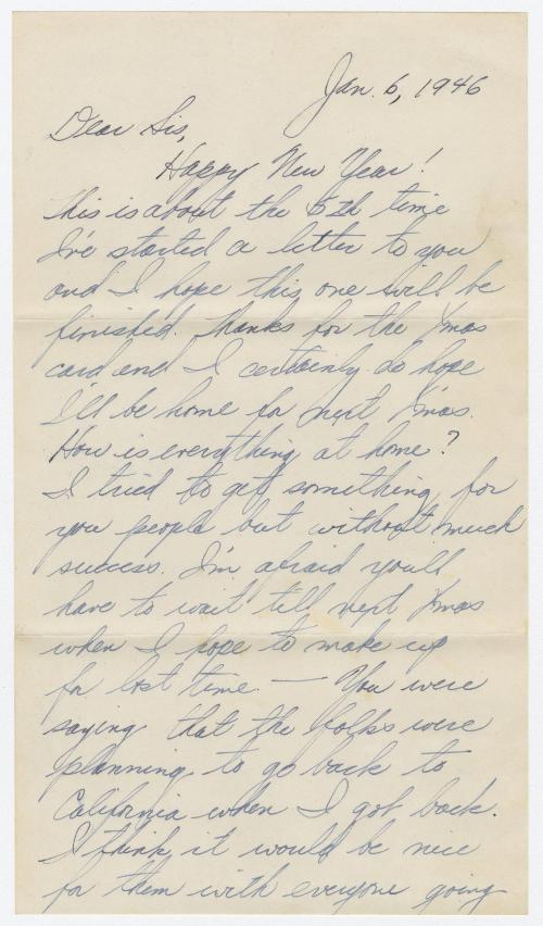 [ Letter to Michiko Sata from Yasuo Sata, January 6, 1946 ]