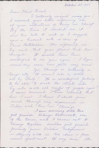 [Letter to Clara Breed from Louise Ogawa, Chicago, Illinois, October, 28, 1944]