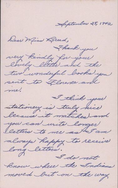 [Letter to Clara Breed from Margaret Ishino, Poston, Arizona, September 28, 1942]