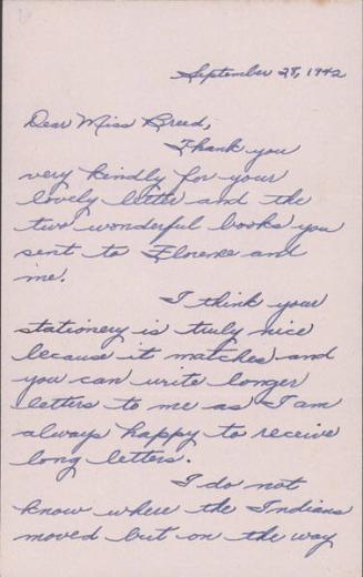 [Letter to Clara Breed from Margaret Ishino, Poston, Arizona, September 28, 1942]