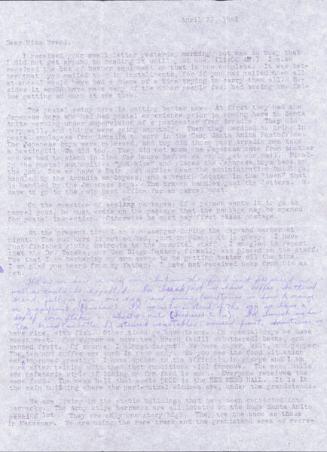 [Letter to Clara Breed from Tetsuzo (Ted) Hirasaki, Arcadia, California, April 22, 1942]