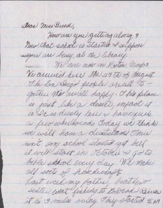 [Letter to Clara Breed from Elizabeth Kikuchi, Poston, Arizona, September 19, 1942]