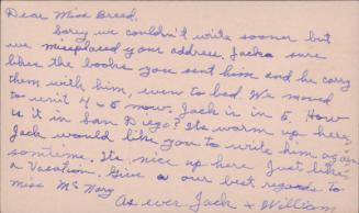 [Postcard to Clara Breed from William and Jack Watanabe, Arcadia, California, July 15, 1942]