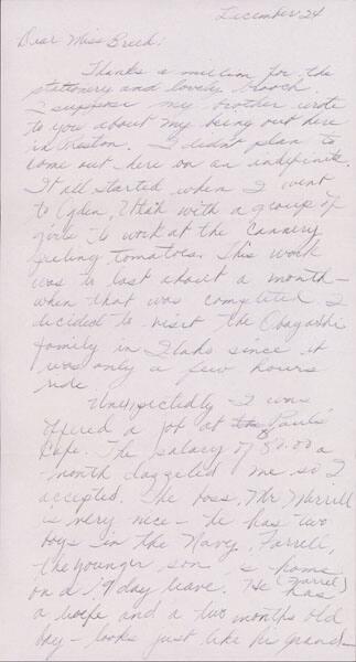 [Letter to Clara Breed from Yaeko Hirasaki, Preston, Idaho, December 24, 1943]