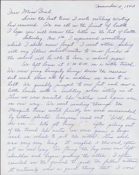 [Letter to Clara Breed from Louise Ogawa, Poston, Arizona, November 11, 1942]