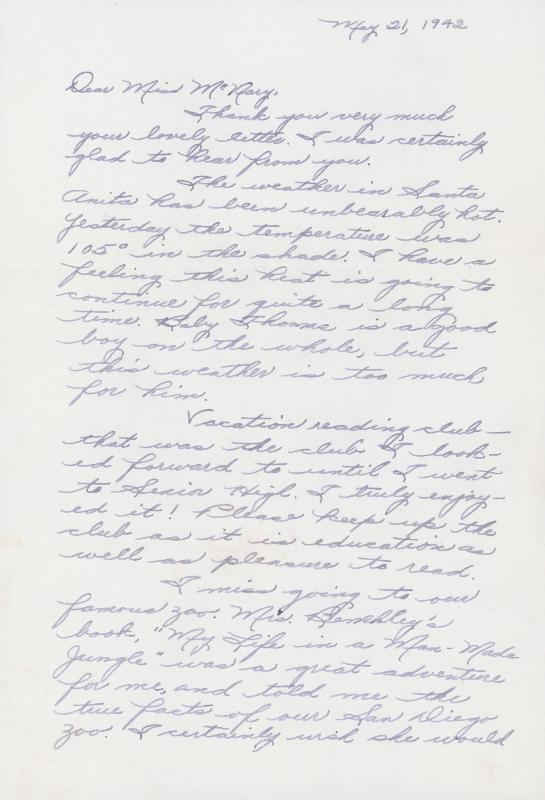 [Letters from to Helen McNary from Louise Ogawa and Margaret Ishino, Arcadia, California, May 21, 1942]