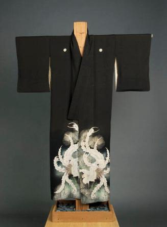 [Dark brown montsuki kimono with phoenix and pine]