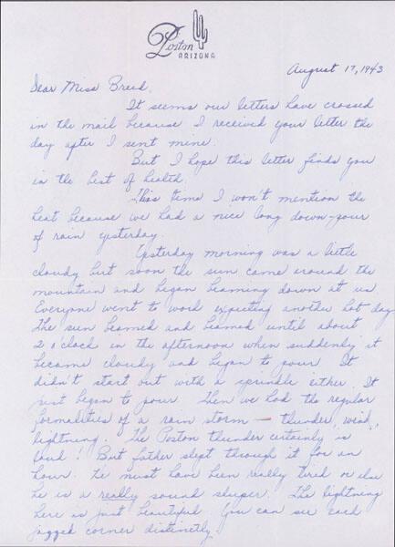 [Letter to Clara Breed from Louise Ogawa, Poston, Arizona, Augus 17, 1943]