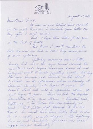 [Letter to Clara Breed from Louise Ogawa, Poston, Arizona, Augus 17, 1943]