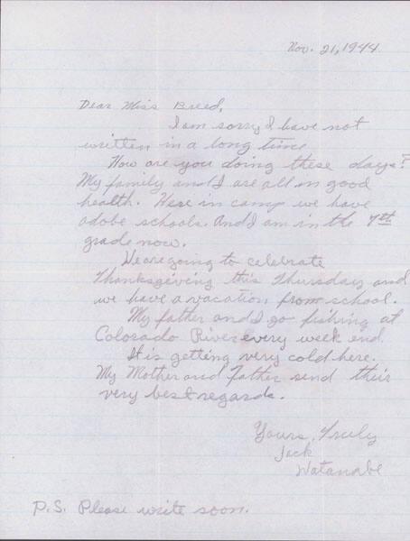 [Letter to Clara Breed from William and Jack Watanabe, Poston, Arizona, November 21, 1944]