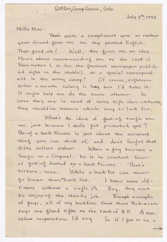 [ Letter to Masaji Iwate from Tatsumi Iwate, July 8, 1942 ]