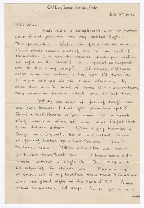 [ Letter to Masaji Iwate from Tatsumi Iwate, July 8, 1942 ]