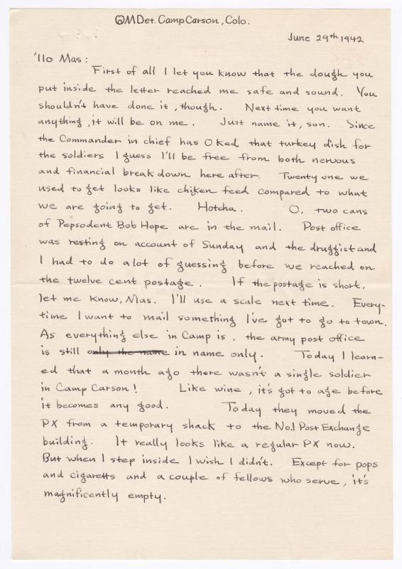 [ Letter to Masaji Iwate from Tatsumi Iwate, June 29, 1942 ]