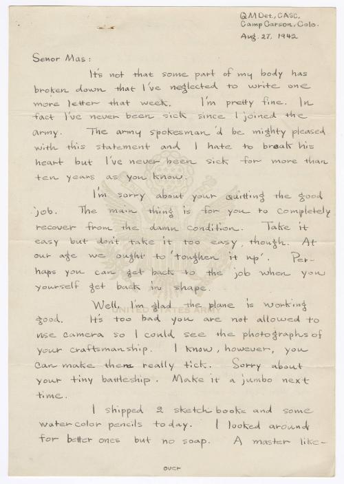 [ Letter to Masaji Iwate from Tatsumi Iwate, August 27, 1942 ]