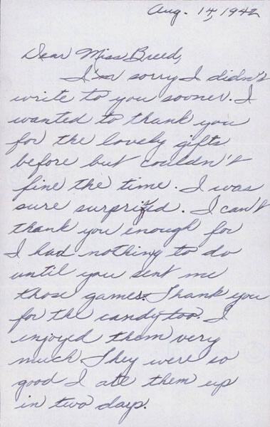 [Letter to Clara Breed from Katherine Tasaki, Poston, Arizona, August 14, 1942]