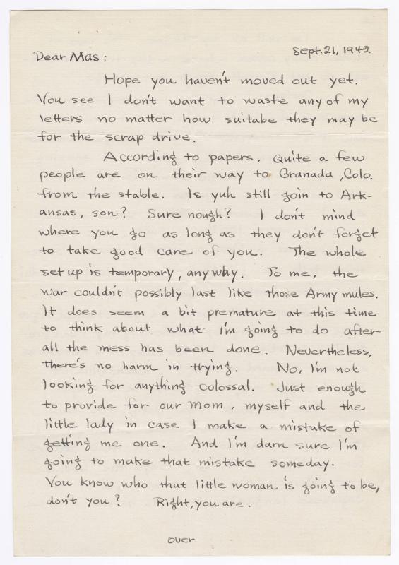 [ Letter to Masaji Iwate from Tatsumi Iwate, September 21, 1942 ]